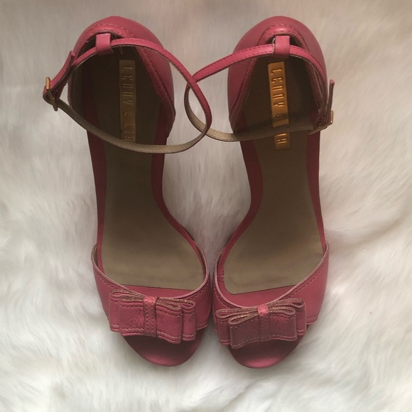 LENNY E CIA Pink Leather Bow Heeled Sandals/Heels - Picture 2 of 7